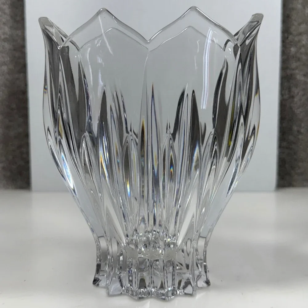 Gorham Lotus Oval Lead Crystal Vase‎ Tulip Rim Clear Heavy Blown Glass Floral 6